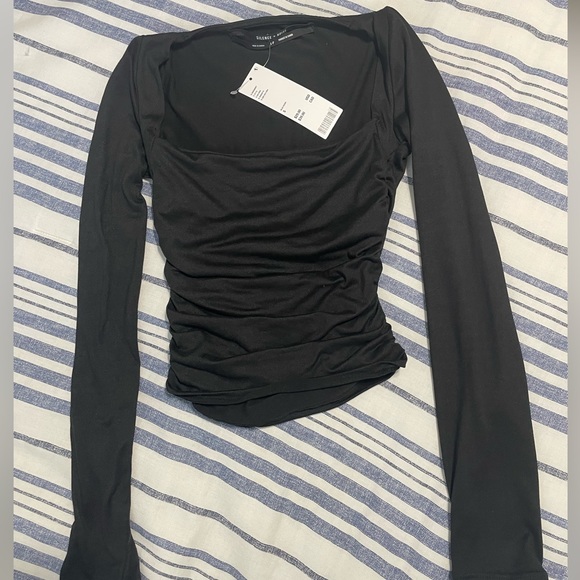 NWT Silence + Noise Black Square Neck Long Sleeve Top - Picture 3 of 3